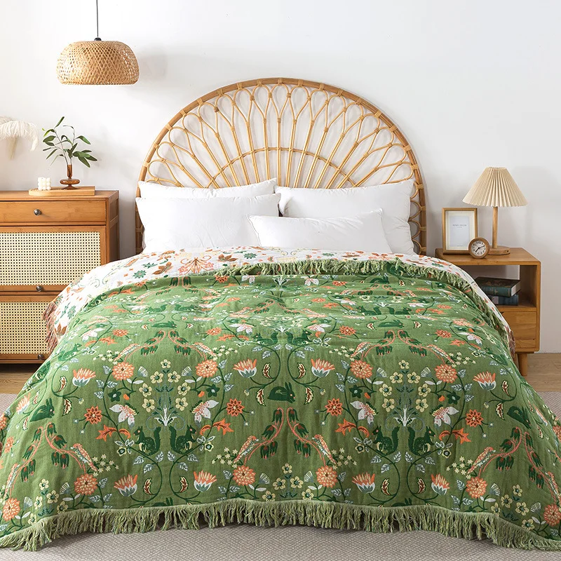 Muslin Cotton Bedspread - Selimut Katun Murni Muslin Tenun Rumbai,