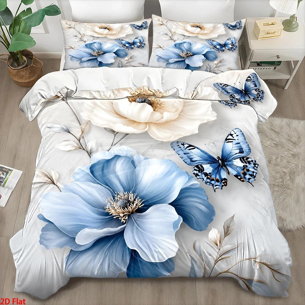 Duvet Cover Sets With Zipper - Set Sprei Motif Kupu-kupu Biru dan