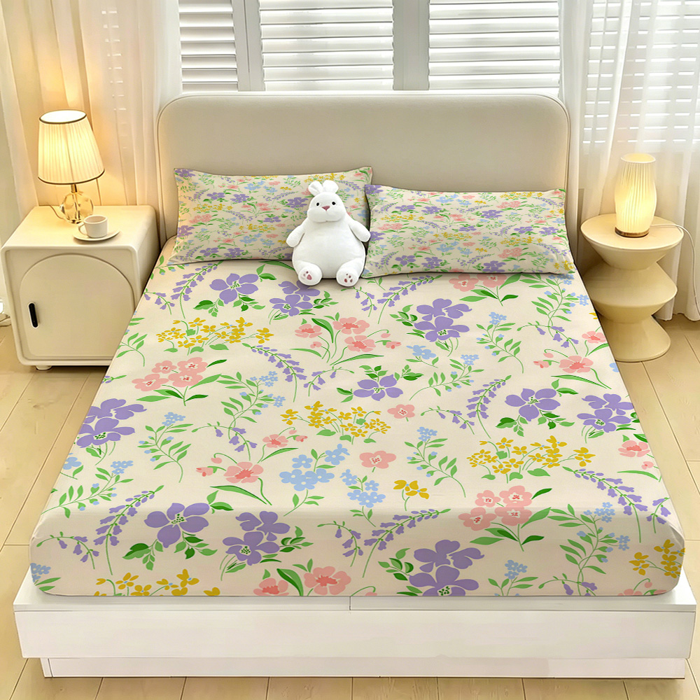 Fitted Bed Sheets Deep Pocket - Set Sprei 3 Potong Motif Bunga