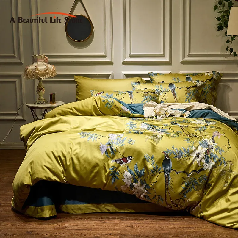 Aesthetic Floral Duvet Cover - Set tempat tidur katun mewah 600TC