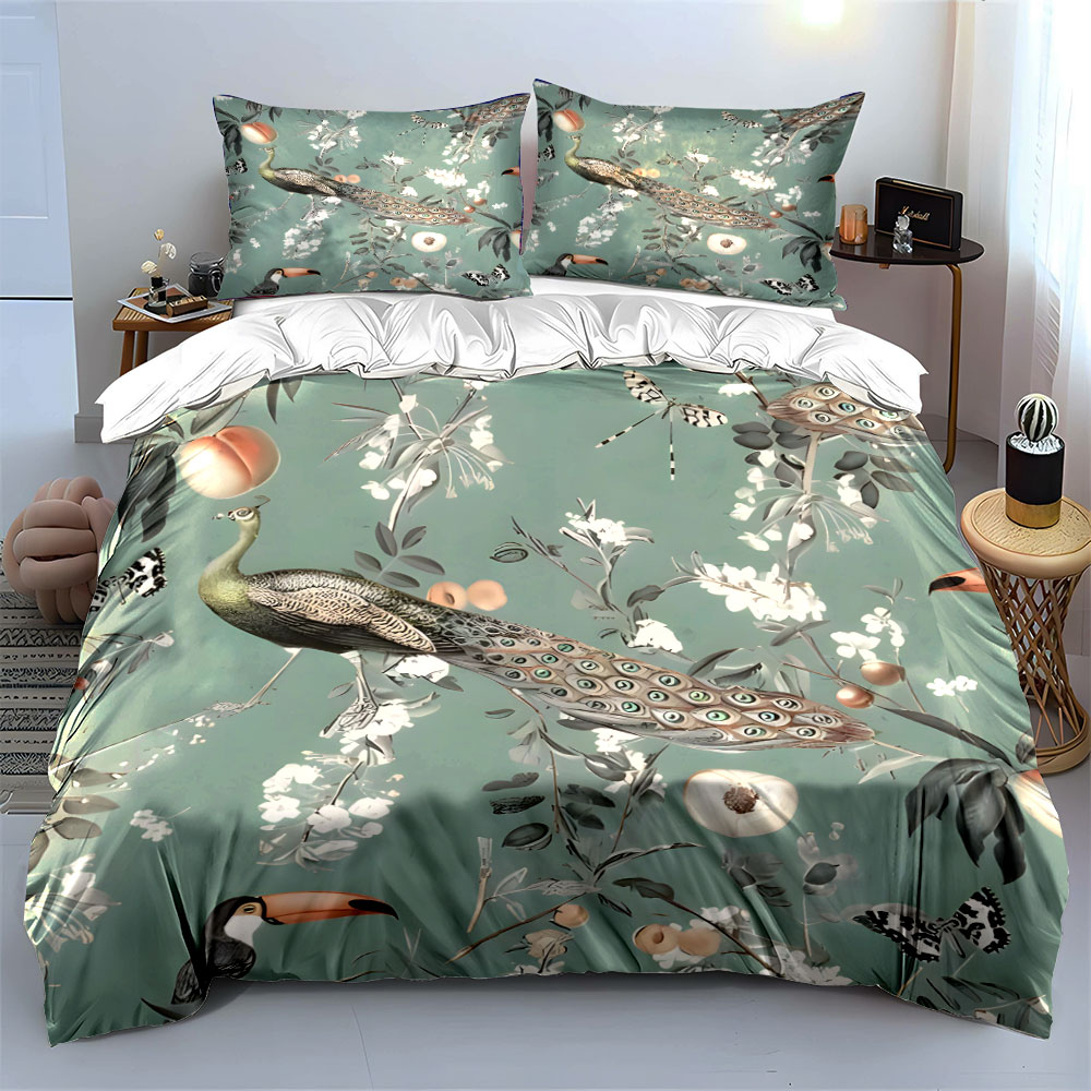 Set Sprei Motif Bunga Peacock  - Aesthetic Floral Duvet Cover ulasan dan harga