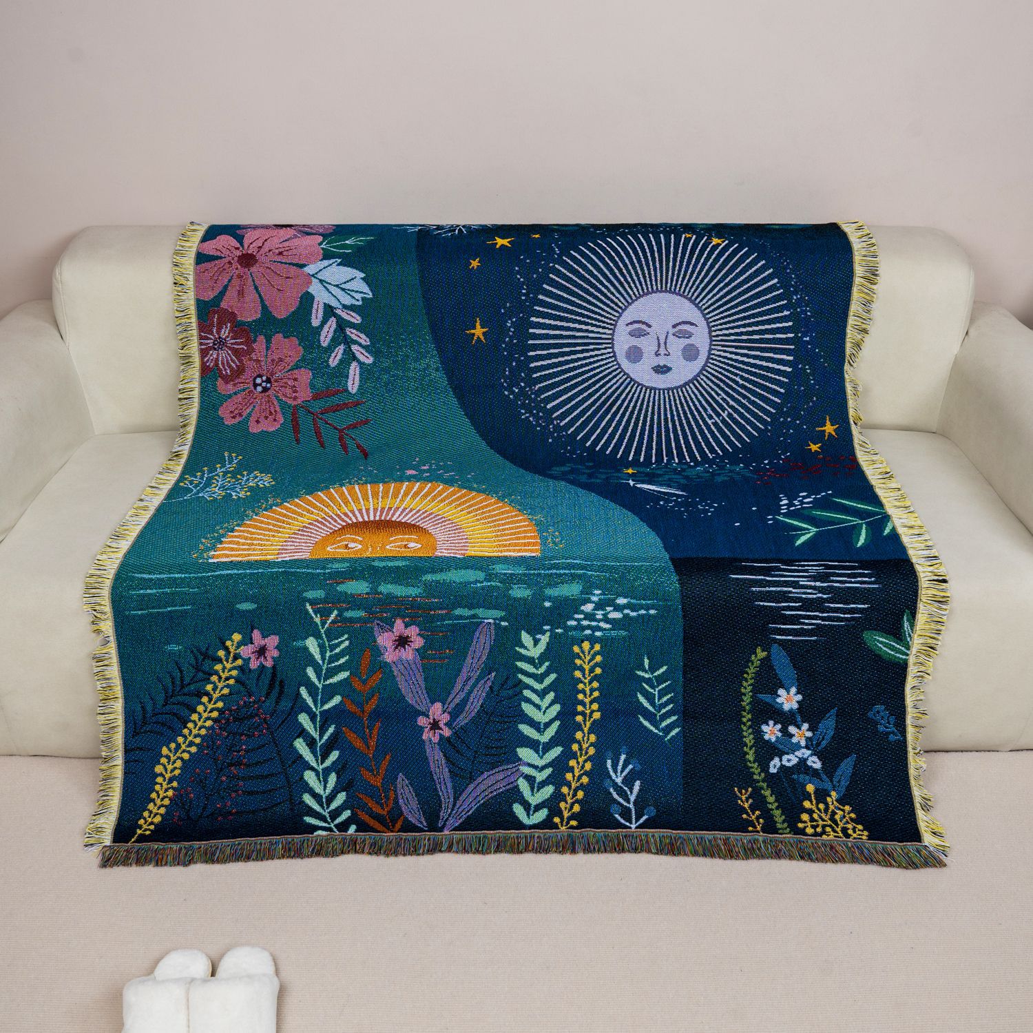 Tapestry Tenun Motif Matahari  - Boho Throw Blanket Fringe ulasan dan harga