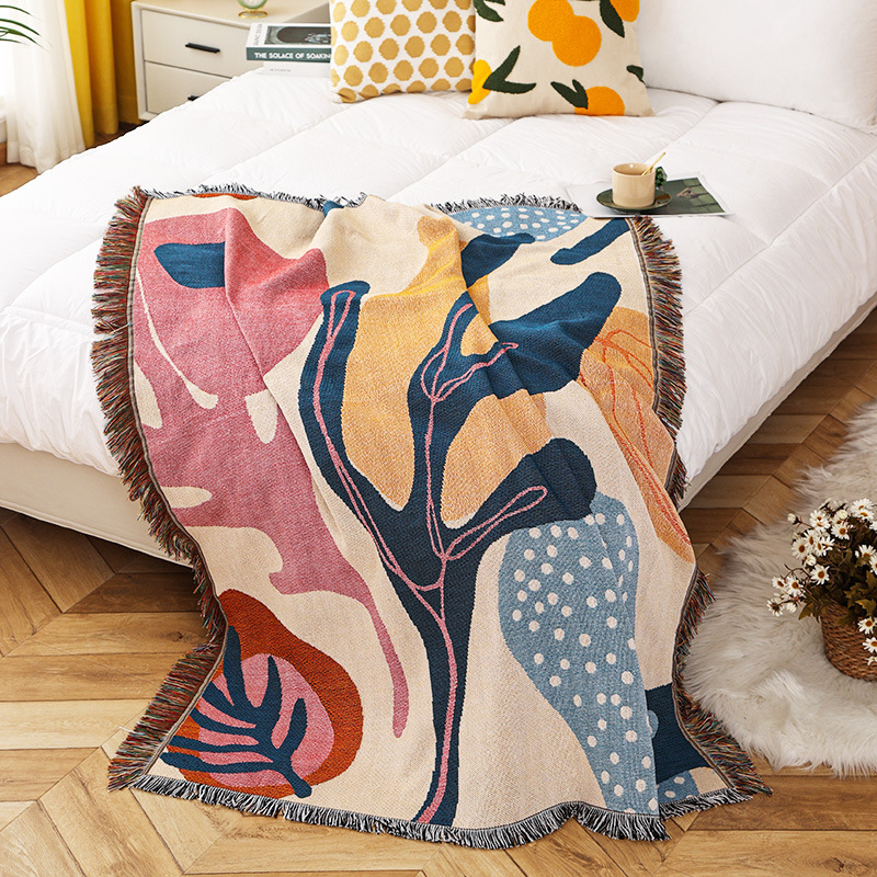 Tekstil City Ins pola tanaman  - Boho Throw Blanket Fringe ulasan dan harga