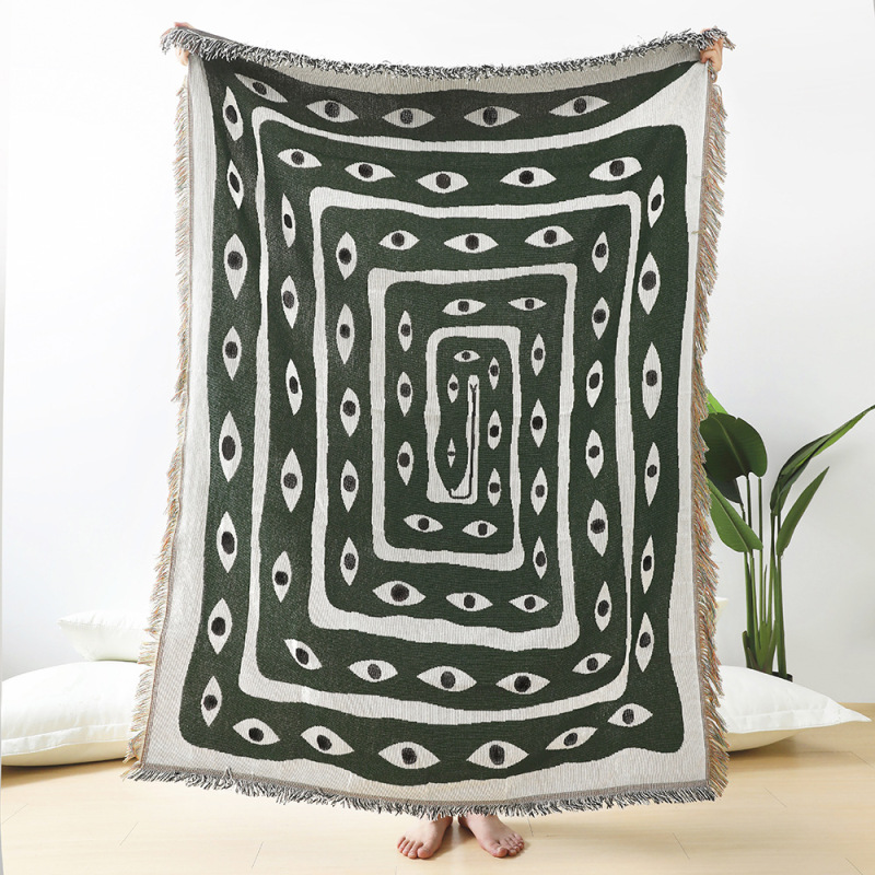 Selimut Jacquard Hijau Putih M - Boho Throw Blanket Fringe ulasan dan harga