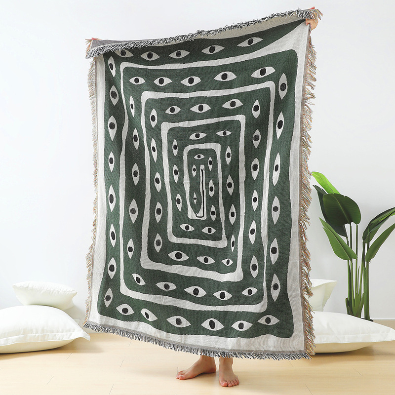 Selimut Jacquard Hijau Putih M - Boho Throw Blanket Fringe ulasan dan harga